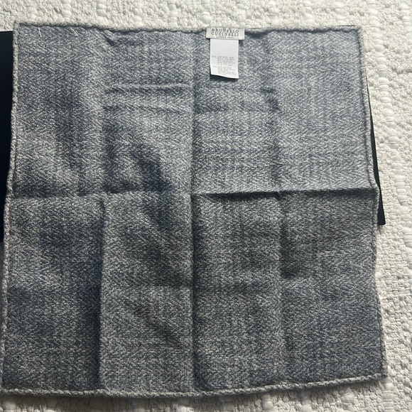 brunello cucinelli Plaid wool silk blend pocket square Men’s Size 12” Blue/Gray - Picture 4 of 7